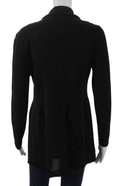 Jennifer T Women Cardigan Black Collared Long Sleeve Cotton Viscose Size L