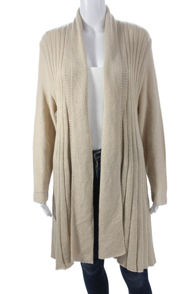 Jennifer T Womens Beige Collared Long Sleeve Cardigan Size 14