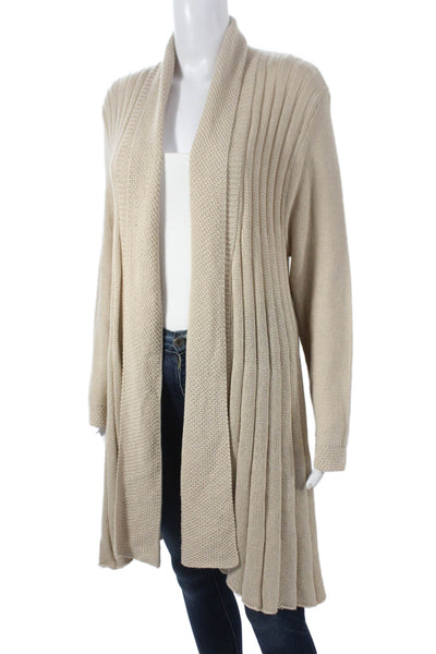 Jennifer T Womens Beige Collared Long Sleeve Cardigan Size 14
