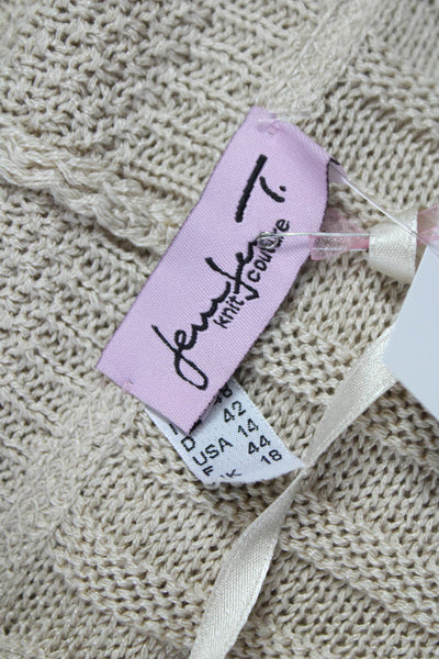 Jennifer T Womens Beige Collared Long Sleeve Cardigan Size 14