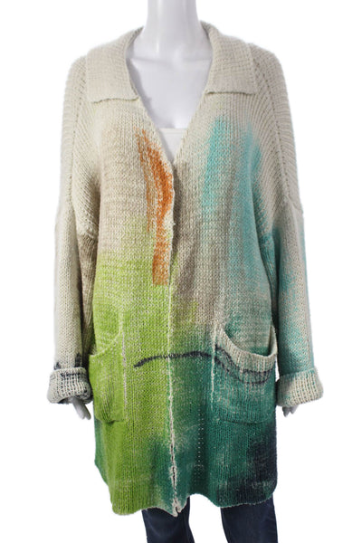 F Cashmere Womens Cardigan Multicolor Collared Button Longsleeve Size One Size