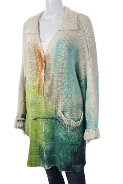F Cashmere Womens Cardigan Multicolor Collared Button Longsleeve Size One Size