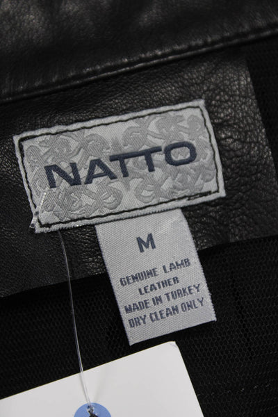 Natto Unisex Adults Fringe Genuine Lamb Leather Jacket Black Zip Rock Size S
