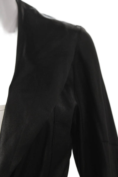 In Transit Unisex Trench Coat Black Genuine Lamb Leather Tie Waist Size XS