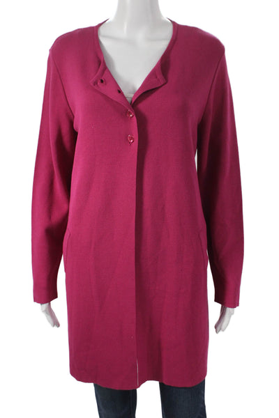 Jennifer T Womens Overcoat Pink V-Neck Button Long Sleeve 70% Viscose Size L