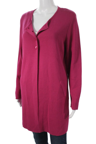 Jennifer T Womens Overcoat Pink V-Neck Button Long Sleeve 70% Viscose Size L