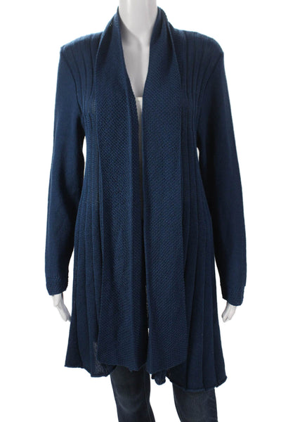 Jennifer T Women Cardigan Blue Cotton Collared Pullover Long Sleeve Size 8