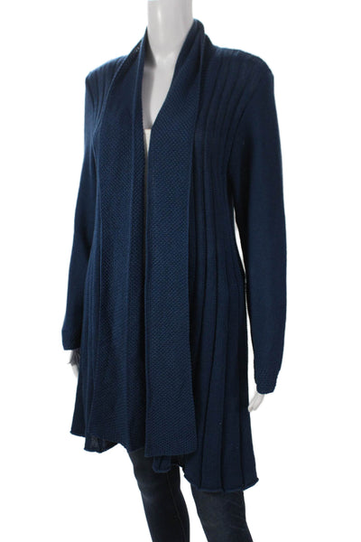 Jennifer T Women Cardigan Blue Cotton Collared Pullover Long Sleeve Size 8