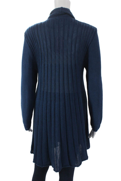 Jennifer T Women Cardigan Blue Cotton Collared Pullover Long Sleeve Size 8