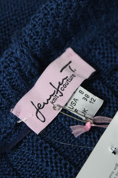 Jennifer T Women Cardigan Blue Cotton Collared Pullover Long Sleeve Size 8