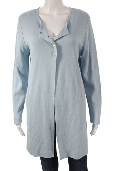 Jennifer T Womens Cardigan Viscose Collared Long Sleeve Blue Solid Size L