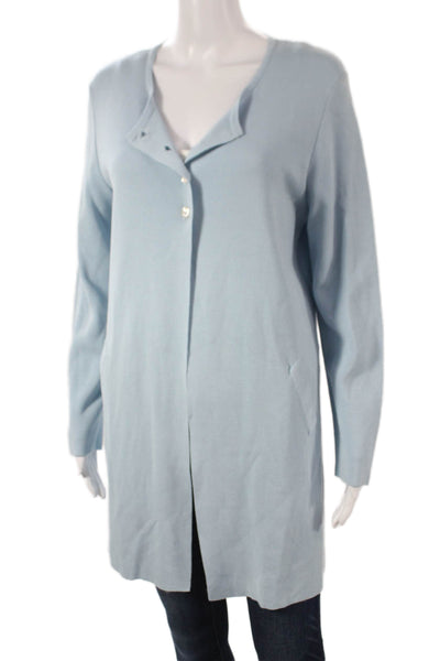 Jennifer T Womens Cardigan Viscose Collared Long Sleeve Blue Solid Size L