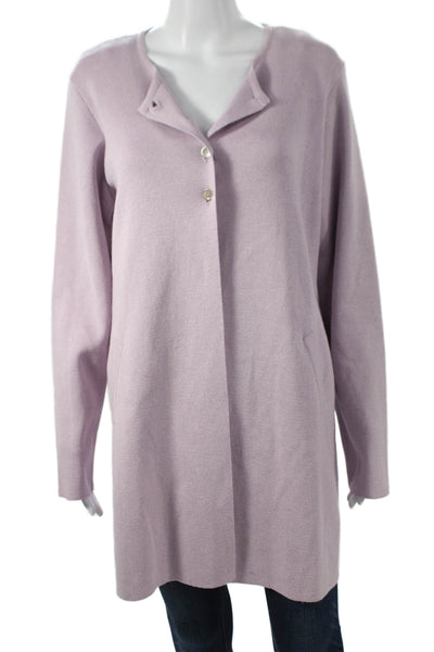 Jennifer T Womens Purple Solid Cotton Blend Overcoat Button Long Sleeve Size L