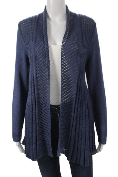 Jennifer T Women Cardigan Blue Cotton Open Front Long Sleeve Solid Size 44