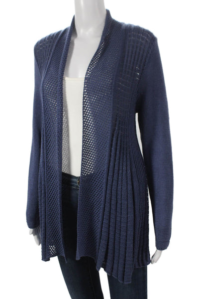 Jennifer T Women Cardigan Blue Cotton Open Front Long Sleeve Solid Size 44