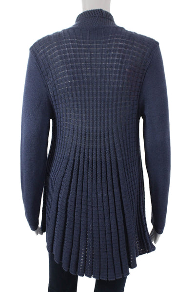 Jennifer T Women Cardigan Blue Cotton Open Front Long Sleeve Solid Size 44