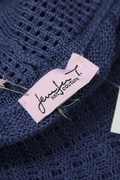 Jennifer T Women Cardigan Blue Cotton Open Front Long Sleeve Solid Size 44