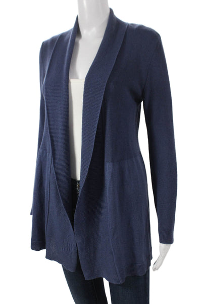 Jennifer T Womens Solid Blue Cotton Blend Cardigan Long Sleeve Size M