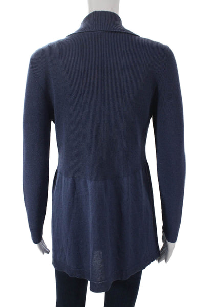 Jennifer T Womens Solid Blue Cotton Blend Cardigan Long Sleeve Size M
