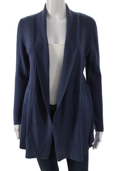Jennifer T Women Cardigan Collared Long Sleeve Blue 55% Cotton Size M