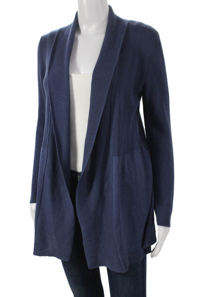 Jennifer T Women Cardigan Collared Long Sleeve Blue 55% Cotton Size M