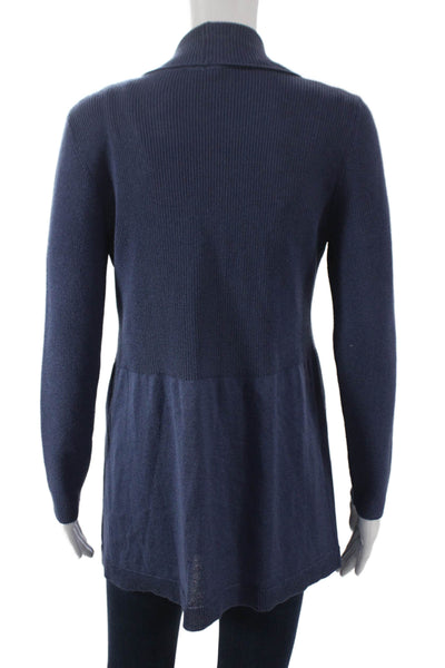 Jennifer T Women Cardigan Collared Long Sleeve Blue 55% Cotton Size M