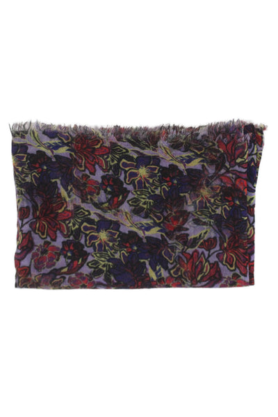 Jodi Rose Womens Cashmere Floral Print Scarf Purple Size 72X14"