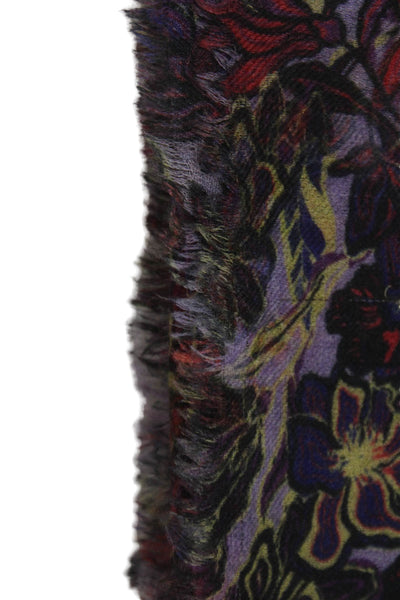 Jodi Rose Womens Cashmere Floral Print Scarf Purple Size 72X14"