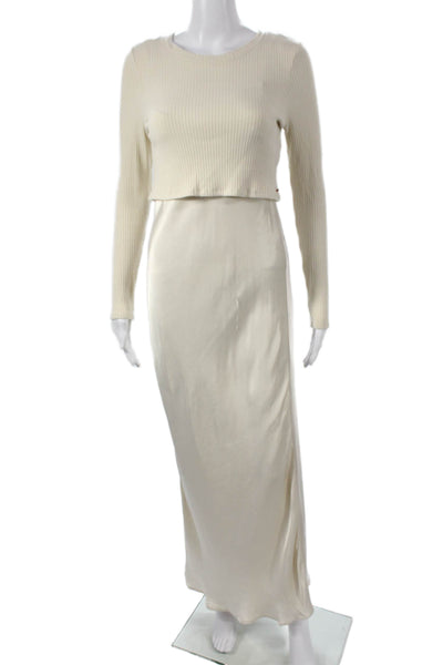 Philanthropy Women Maxi Viscose Mid Calf Long Sleeve Ivory Dress Set Size S