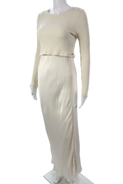 Philanthropy Women Maxi Viscose Mid Calf Long Sleeve Ivory Dress Set Size S