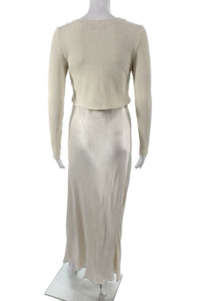 Philanthropy Women Maxi Viscose Mid Calf Long Sleeve Ivory Dress Set Size S