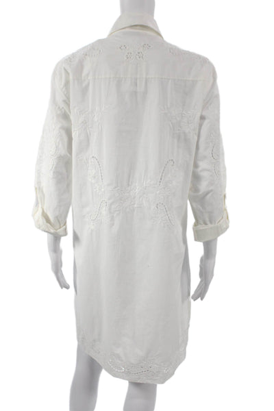 Zara Unisex Adults Shirt Dress White Cotton Floral Embroidered Button Size S