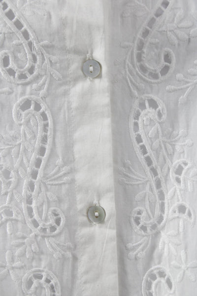 Zara Unisex Adults Shirt Dress White Cotton Floral Embroidered Button Size S