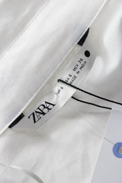 Zara Unisex Adults Shirt Dress White Cotton Floral Embroidered Button Size S