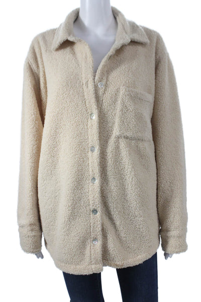 Donni Unisex Adults Beige Shirt Jacket Polyester Button Solid Cozy Size S