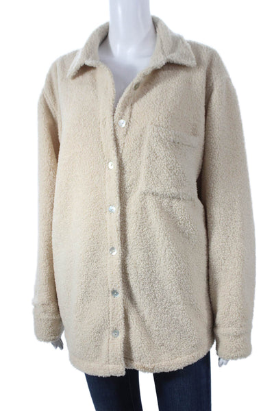 Donni Unisex Adults Beige Shirt Jacket Polyester Button Solid Cozy Size S