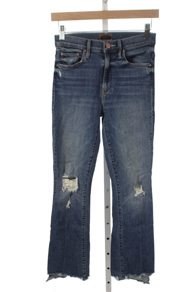 Mother Womens Flared Jeans Blue High Rise Distressed Button Cotton Size 24