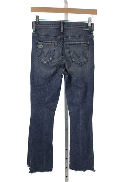 Mother Womens Flared Jeans Blue High Rise Distressed Button Cotton Size 24