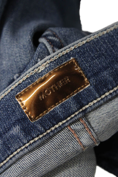 Mother Womens Flared Jeans Blue High Rise Distressed Button Cotton Size 24