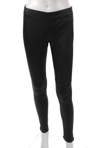 Theory Women Leather Ankle Leggings Black Size 2