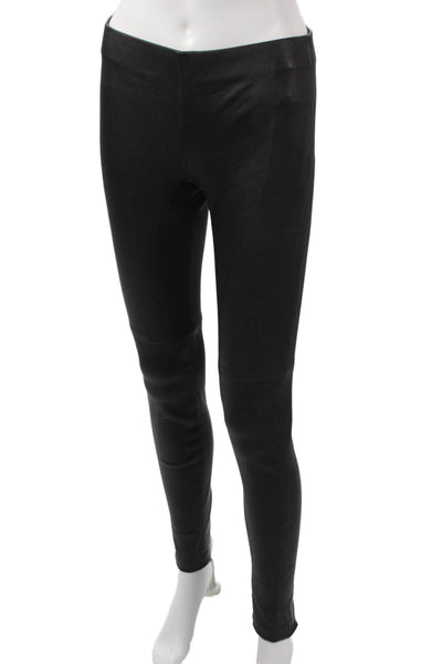 Theory Women Leather Ankle Leggings Black Size 2