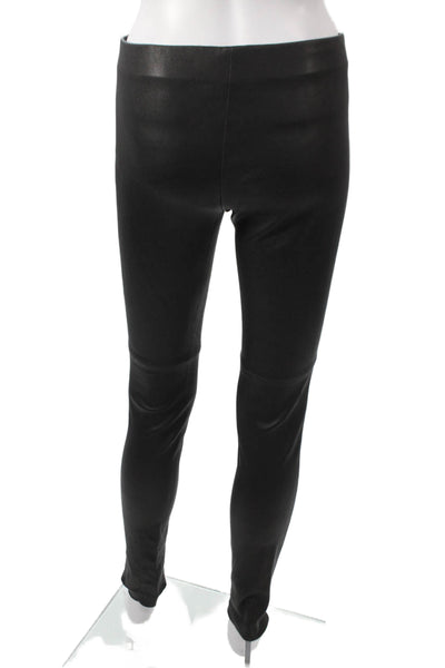 Theory Women Leather Ankle Leggings Black Size 2