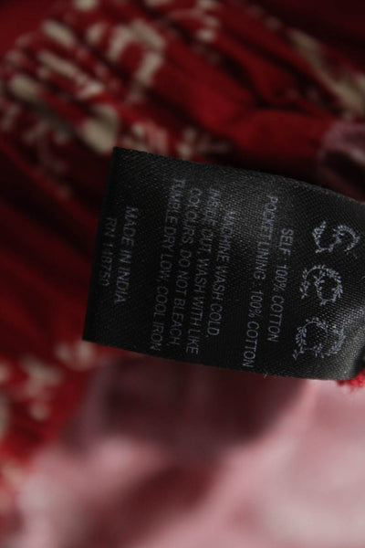 Sea New York Women Peasant Skirt Red Floral Cotton Pull On Midi Size S