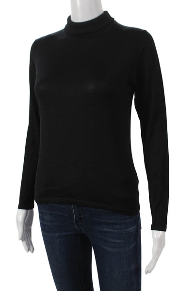 Henri Bendel Women Pullover Sweater Silk Turtleneck Long Sleeve Black Size S