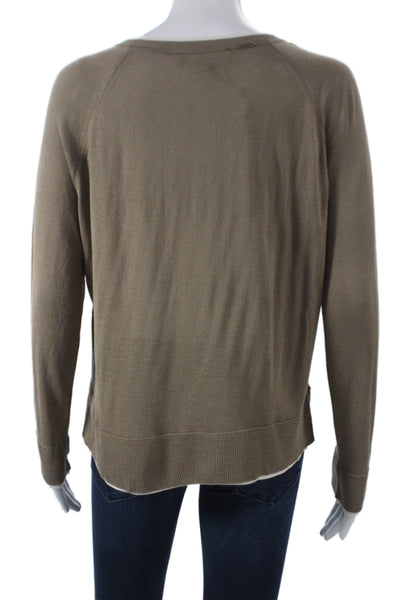 Zara Women Brown Viscose Pullover Sweater Round Neck Long Sleeve Size S