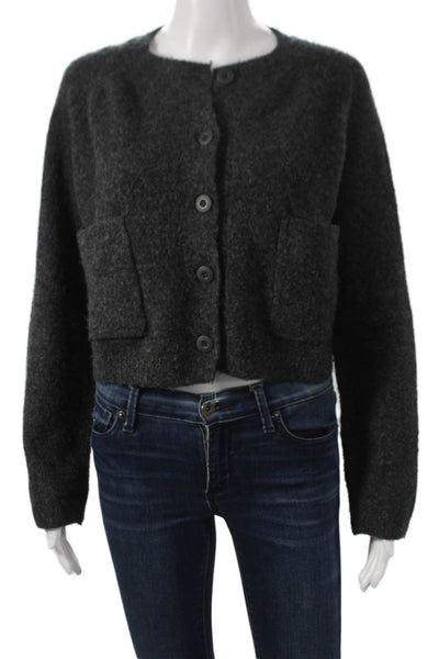Zara Womens Basic Jacket Gray Acrylic Button Round Neck Long Sleeve Size M