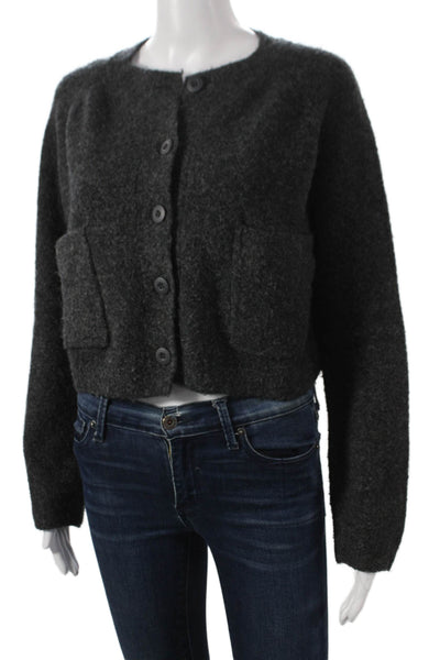 Zara Womens Basic Jacket Gray Acrylic Button Round Neck Long Sleeve Size M