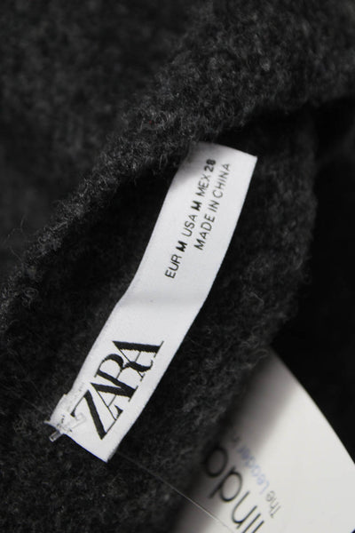 Zara Womens Basic Jacket Gray Acrylic Button Round Neck Long Sleeve Size M