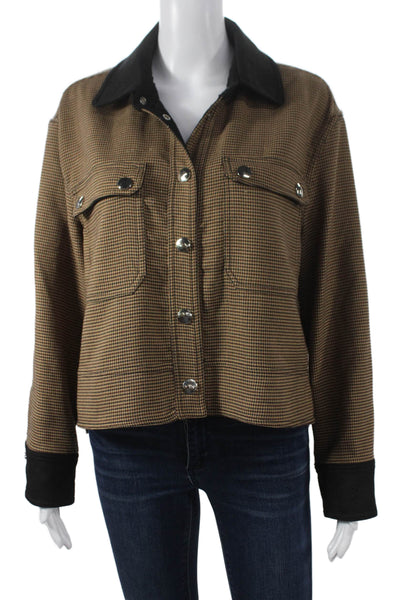 1. State Womens Basic Jacket Brown Check Collared Polyester Long Sleeve Size S