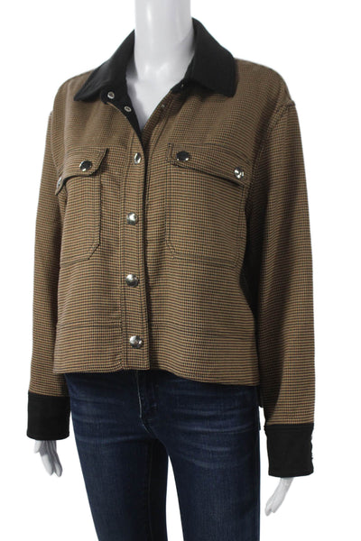 1. State Womens Basic Jacket Brown Check Collared Polyester Long Sleeve Size S